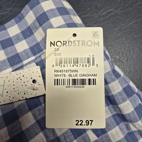 Nordstrom White and Blue Gingham Plaid 2XL shorts - Picture 3 of 5